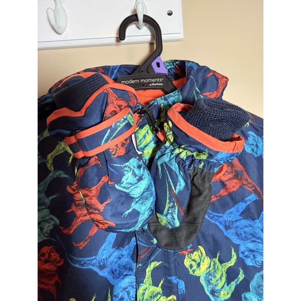 3T The Children's Place Blue Dinosaur Jacket & Matching Mittens Toddler Boys - Picture 2 of 16